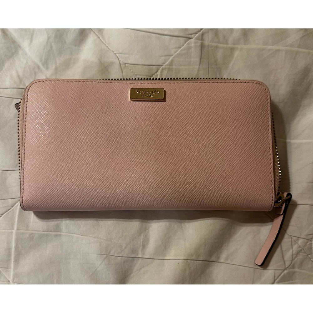 Kate Spade NewYork Pink Saffiano Leather Zip Around Continental Wallet Gold Logo